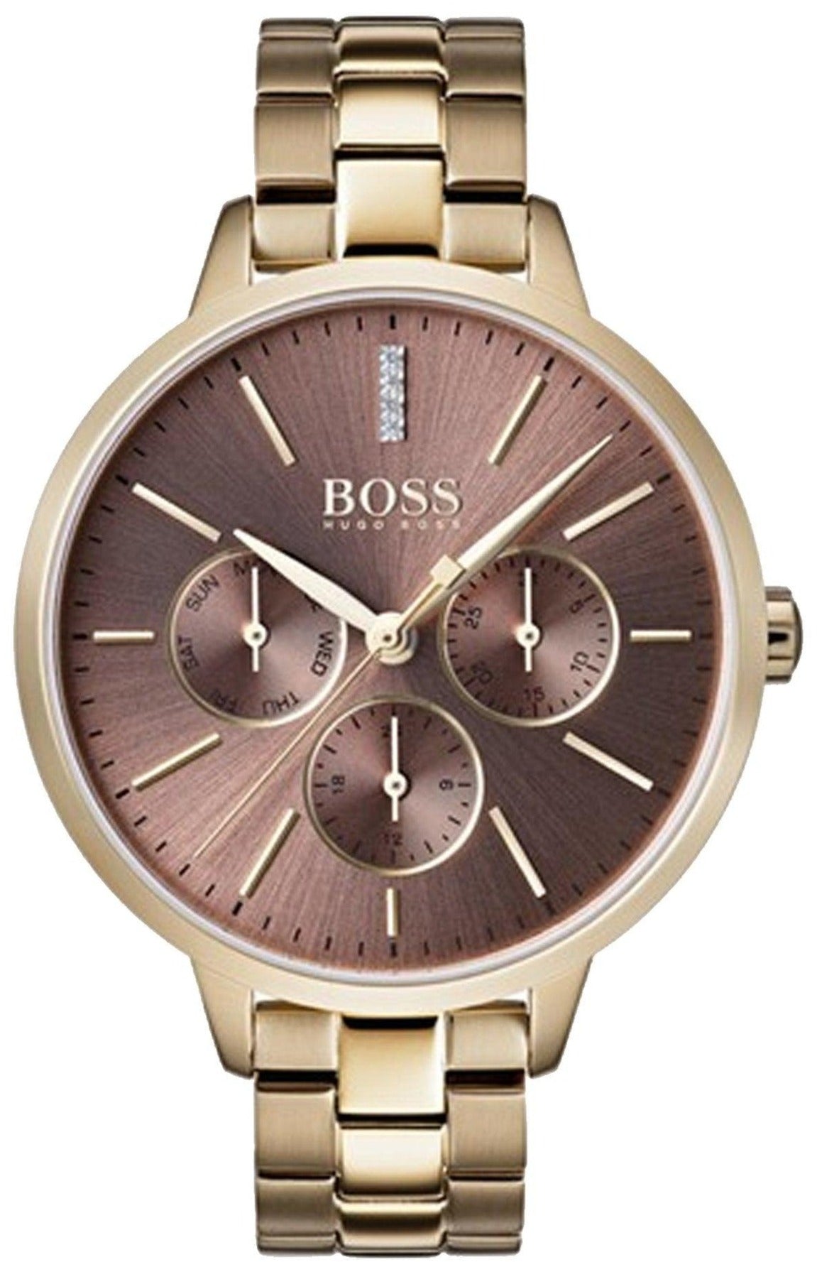  Shop Authentic Hugo Boss Symphony Brown Dial Gold Steel Strap Watch for Women - 1502422 - Luxxuri
