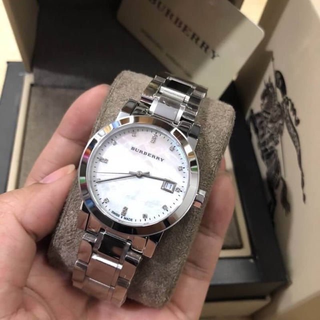  Shop Authentic Burberry The City Diamonds Silver Dial Silver Steel Strap Watch for Women - BU9125 - Luxxuri
