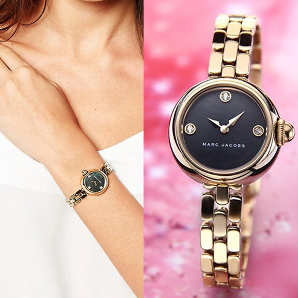  Shop Authentic Marc Jacobs Courtney Mother of Pearl Black Dial Gold Steel Strap Watch for Women - MJ3460 - Luxxuri