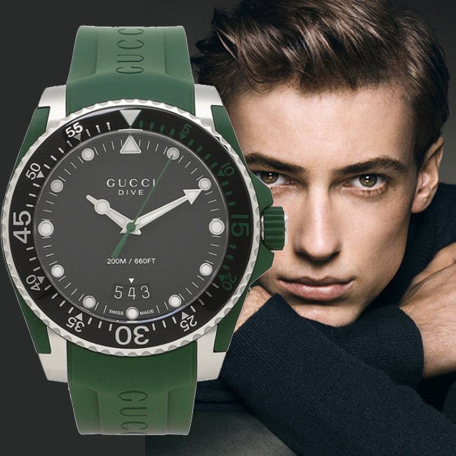  Shop Authentic Gucci Dive Black Dial Green Rubber Strap Watch For Men - YA136310 - Luxxuri