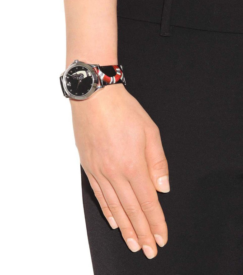  Shop Authentic Gucci Le Marche Des Merveilles Black Dial Black Leather Strap Unisex Watch - YA1264007 - Luxxuri