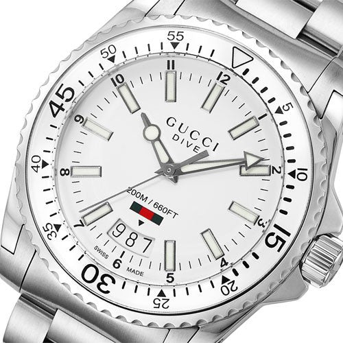  Shop Authentic Gucci Dive Quartz White Dial Silver Steel Strap Watch for Men - YA136302 - Luxxuri