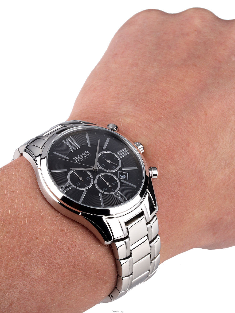  Shop Authentic Hugo Boss Ambassador Chronograph Black Dial Silver Steel Strap Watch For Men - HB1513196 - Luxxuri