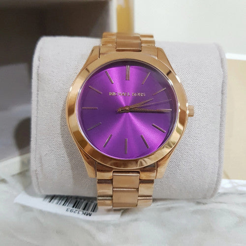 Shop Authentic Michael Kors Slim Runway Purple Dial Rose Gold Steel Strap Watch for Women - MK3293 - Luxxuri
