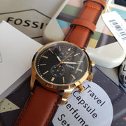  Shop Authentic Fossil Townsman Chronograph Black Dial Brown Leather Strap Watch for Men - FS5338 - Luxxuri