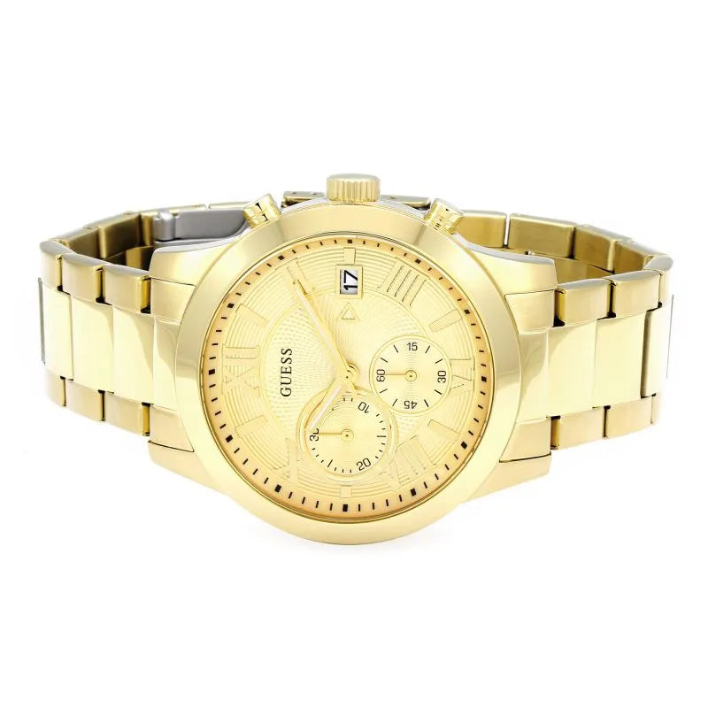  Shop Authentic Guess Atlas Chronograph Gold Dial Gold Steel Strap Watch For Men - W0668G4 - Luxxuri