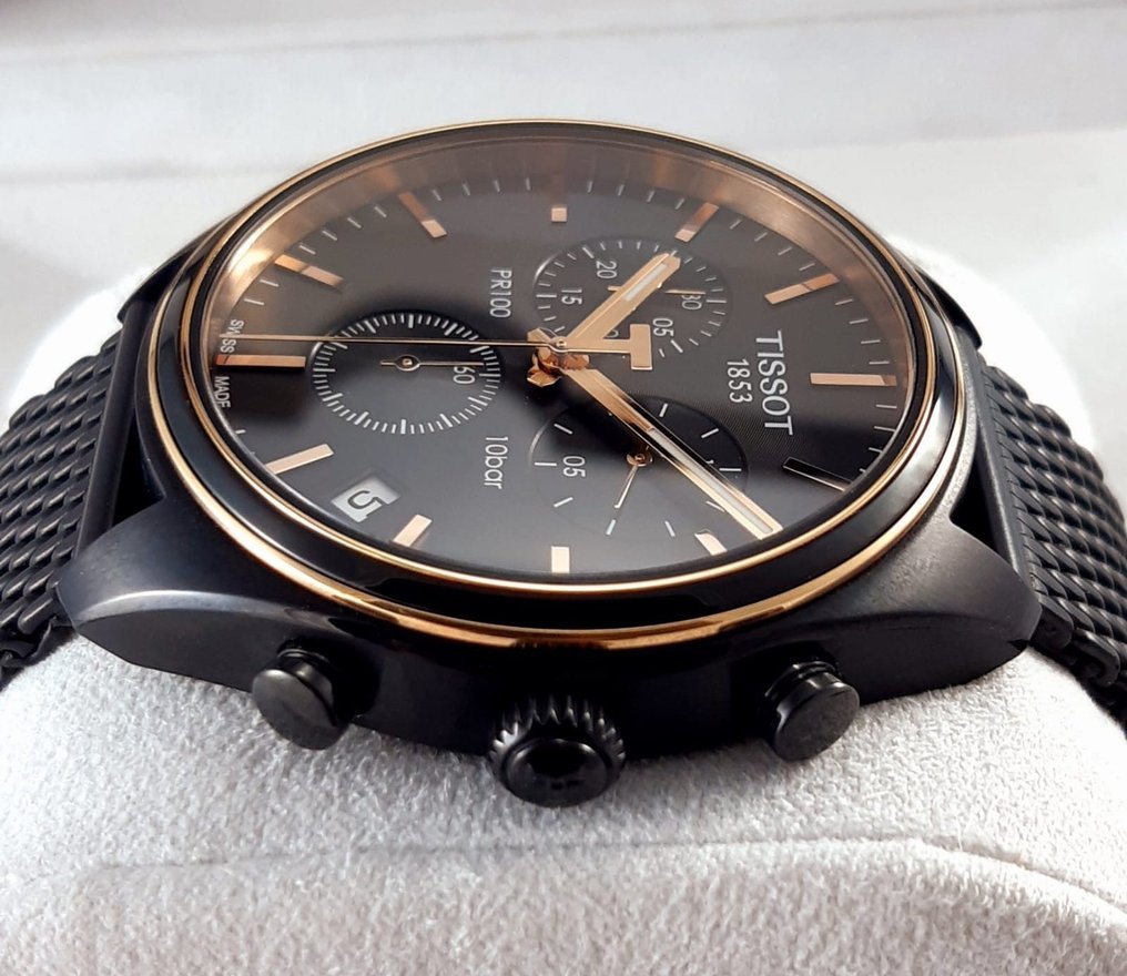  Shop Authentic Tissot T Classic PR 100 Chronograph Anthracite Black Dial Black Mesh Bracelet Watch For Men - T101.417.23.061.00 - Luxxuri