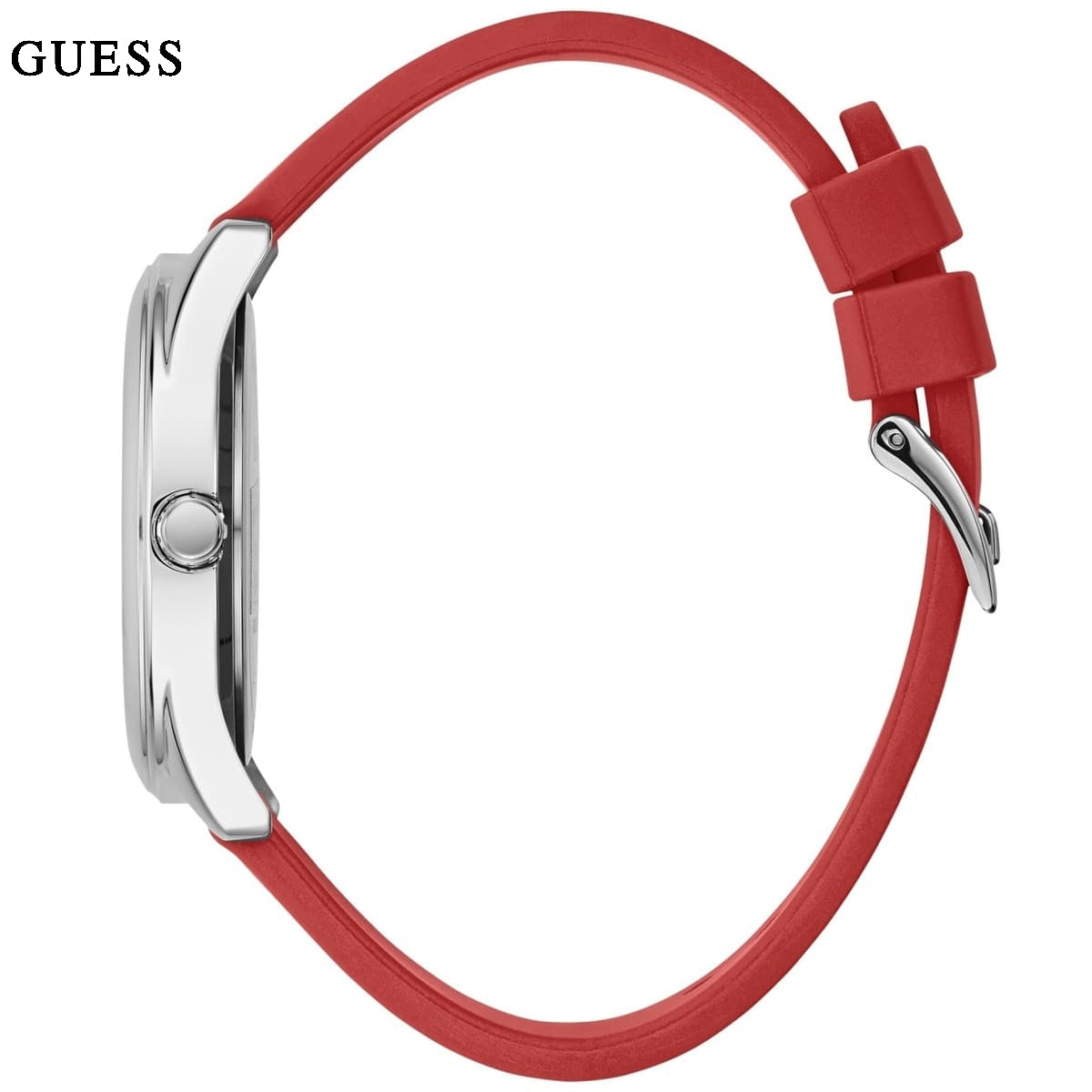  Shop Authentic Guess G-Twist Silver Dial Red Rubber Strap Watch for Women - W0911L9 - Luxxuri