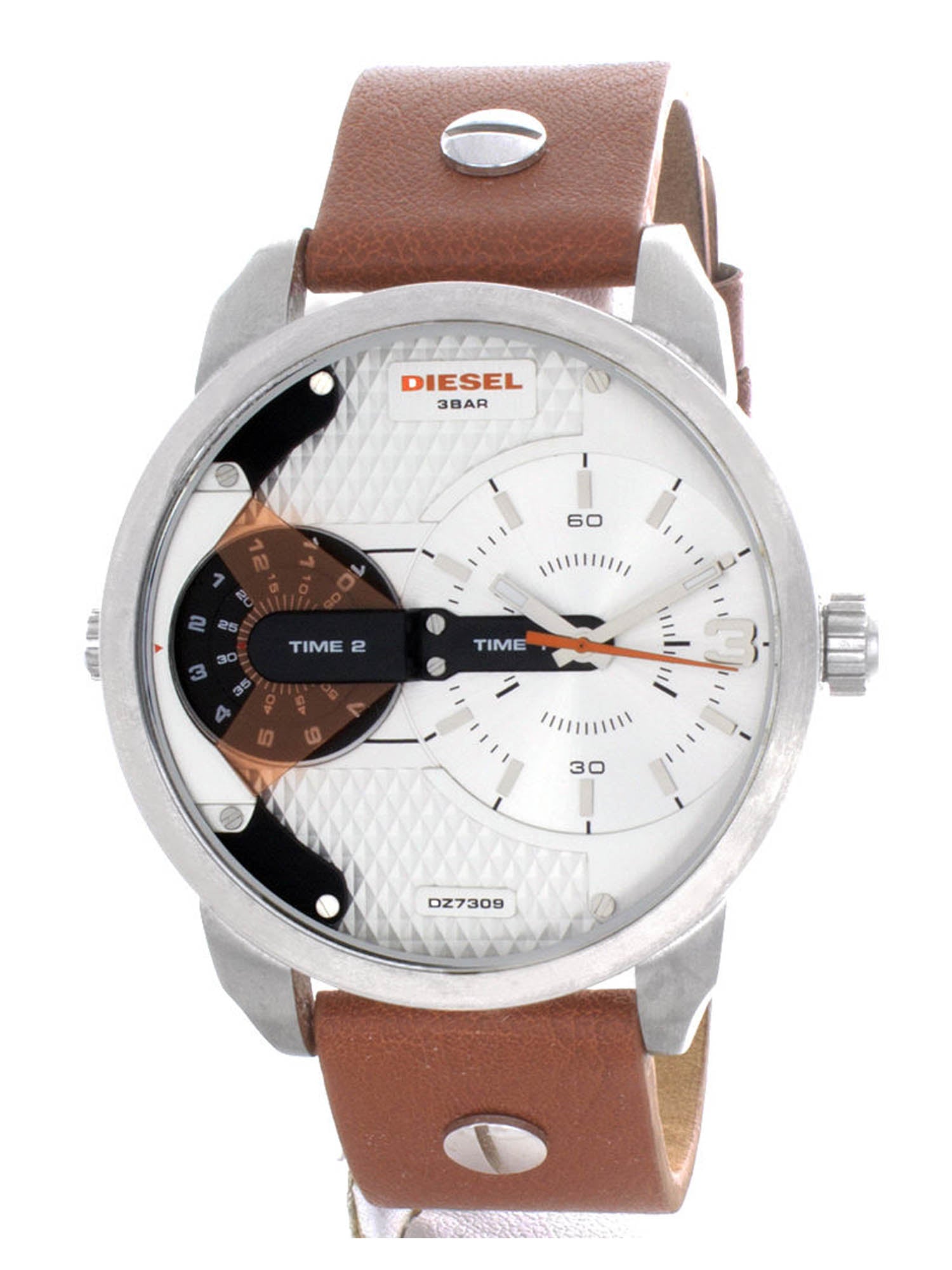  Shop Authentic Diesel Mini Daddy Silver Dial Brown Leather Strap Watch For Men - DZ7309 - Luxxuri