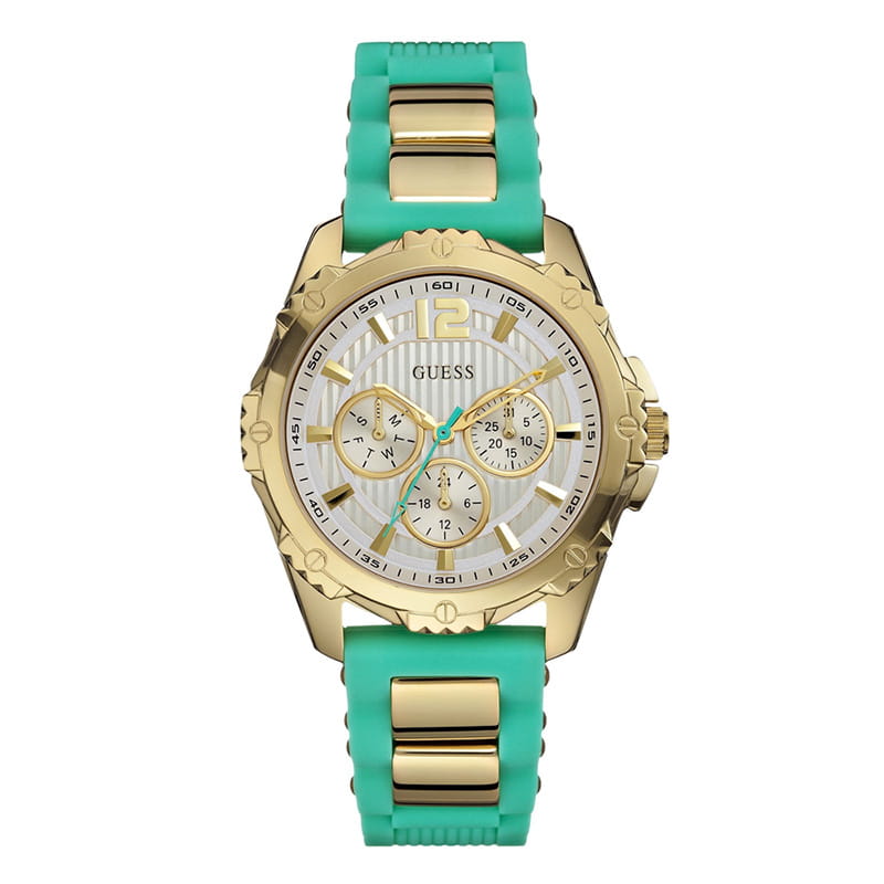  Shop Authentic Guess Intrepid 2 Silver Dial Two Tone Rubber Strap Watch For Women - W0325L4 - Luxxuri