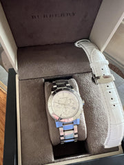  Shop Authentic Burberry City Chronograph White Dial Silver Steel Strap Watch For Women - BU9700 - Luxxuri