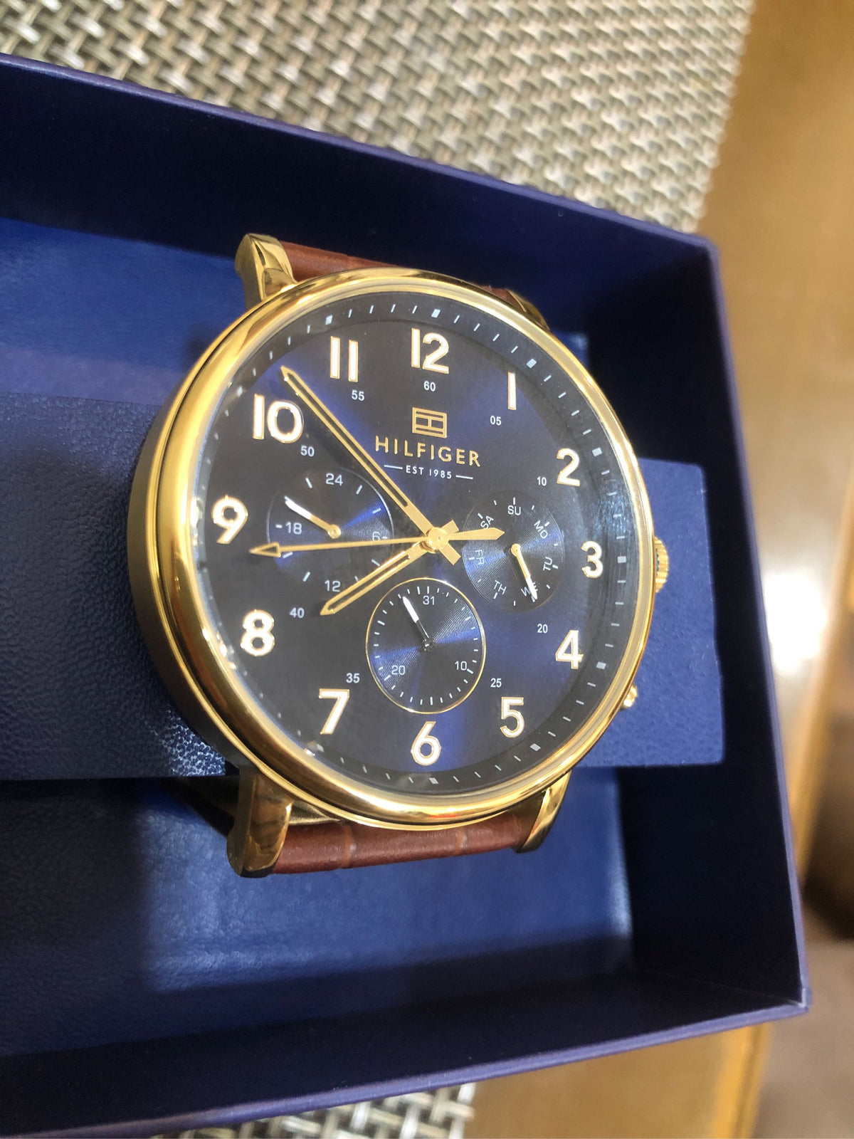  Shop Authentic Tommy Hilfiger Daniel Blue Dial Brown Leather Strap Watch for Men - 1710380 - Luxxuri