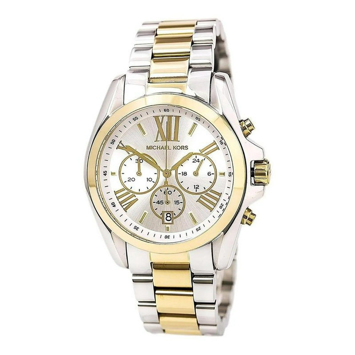  Shop Authentic Michael Kors Bradshaw Chronograph Silver Dial Two Tone Steel Strap Watch For Women - MK5912 - Luxxuri