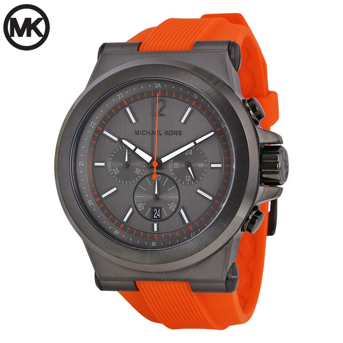  Shop Authentic Michael Kors Dylan Chronograph Grey Dial Orange Rubber Strap Watch for Men - MK8296 - Luxxuri