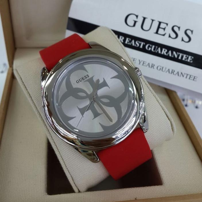  Shop Authentic Guess G-Twist Silver Dial Red Rubber Strap Watch for Women - W0911L9 - Luxxuri