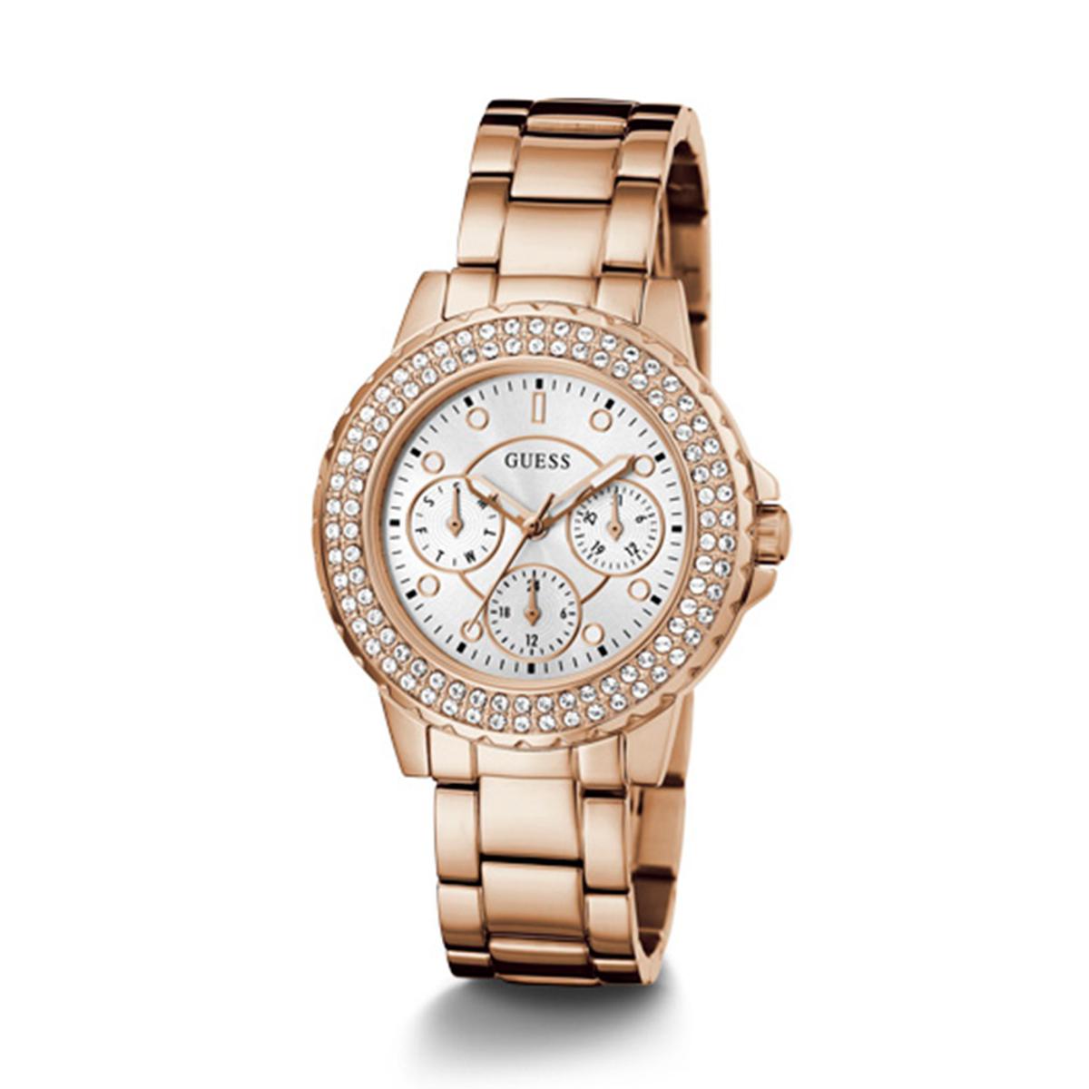  Shop Authentic Guess Crown Jewel Multifunction Diamonds White Dial Rose Gold Steel Strap Watch For Women - GW0410L3 - Luxxuri