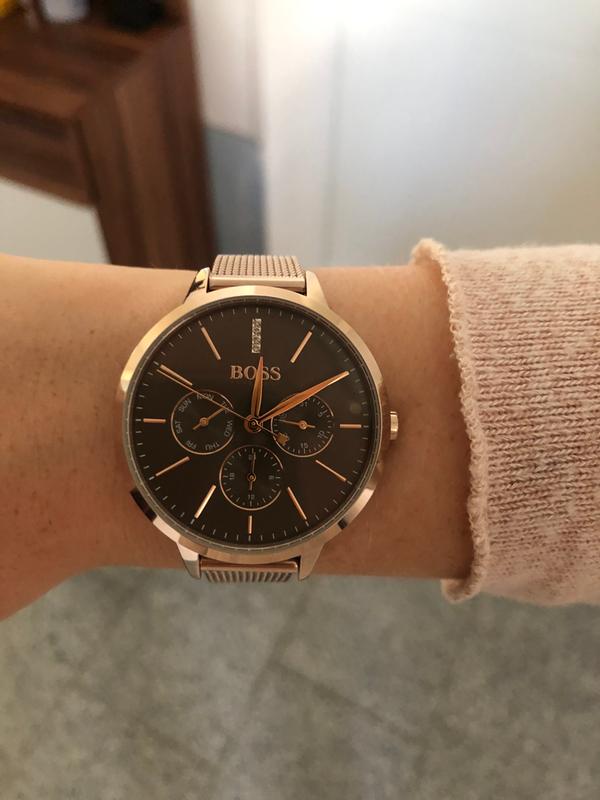  Shop Authentic Hugo Boss Symphony Grey Dial Gold Mesh Bracelet Watch for Women - 1502424 - Luxxuri