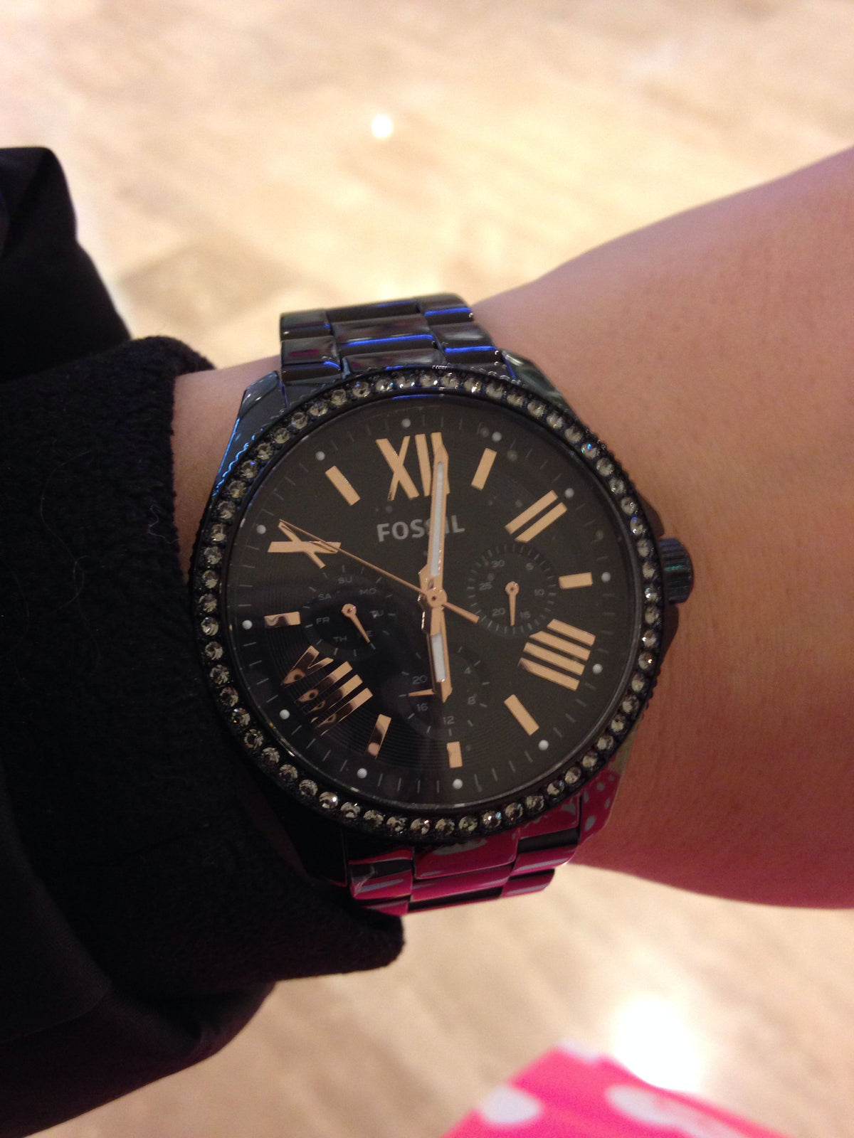  Shop Authentic Fossil Cecile Multi Function Crystals Black Dial Black Steel Strap Watch for Women - AM4522 - Luxxuri