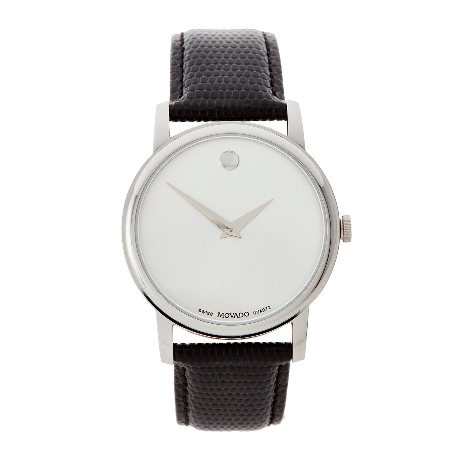  Shop Authentic Movado Museum Silver Dial Black Leather Strap Watch For Women - 2100003 - Luxxuri