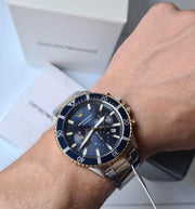  Shop Authentic Emporio Armani Mario Chronograph Blue Dial Two Tone Steel Strap Watch For Men - AR11362 - Luxxuri