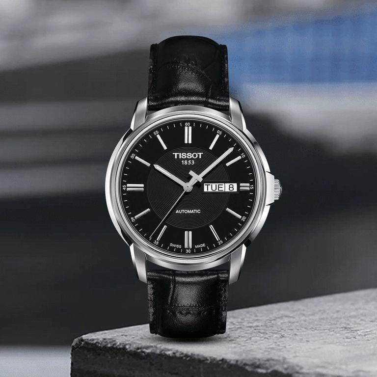  Shop Authentic Tissot Automatics III Day Date Black Dial Black Leather Strap Watch For Men - T065.430.16.051.00 - Luxxuri