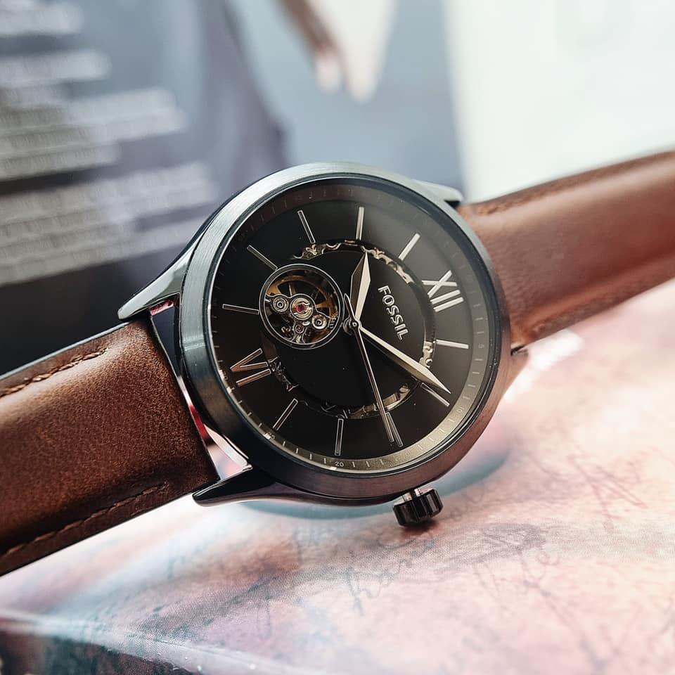  Shop Authentic Fossil Flynn Automatic Black Dial Brown Leather Strap Watch for Men - BQ2270 - Luxxuri