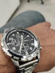  Shop Authentic Fossil Dean Chronograph Black Dial Silver Steel Strap Watch for Men - FS4542 - Luxxuri