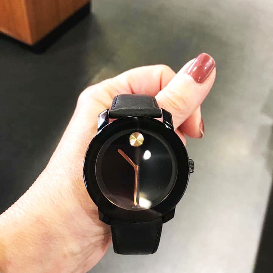  Shop Authentic Movado Bold Black Dial Black Leather Strap Watch for Women - 3600527 - Luxxuri