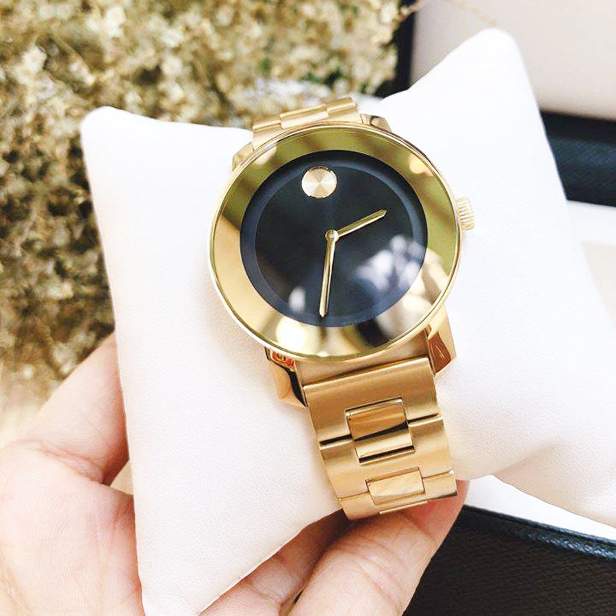  Shop Authentic Movado Bold Black Dial Gold Steel Strap Unisex Watch - 3600397 - Luxxuri