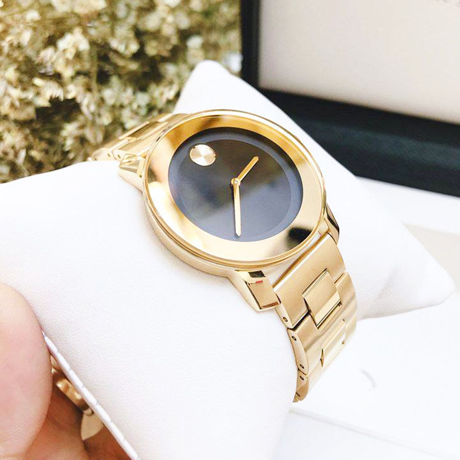  Shop Authentic Movado Bold Black Dial Gold Steel Strap Unisex Watch - 3600397 - Luxxuri