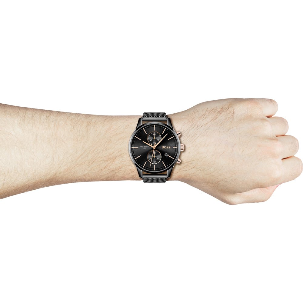  Shop Authentic Hugo Boss Associate Black Dial Black Mesh Bracelet Watch for Men - 1513811 - Luxxuri
