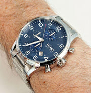  Shop Authentic Hugo Boss Aeroliner Blue Dial Silver Steel Strap Watch for Men - 1513183 - Luxxuri