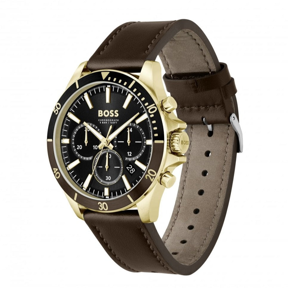  Shop Authentic Hugo Boss Troper Chronograph Black Dial Brown Leather Strap Watch For Men - 1514100 - Luxxuri