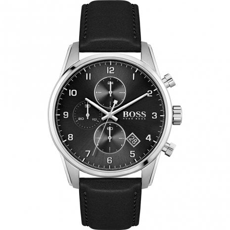  Shop Authentic Hugo Boss Skymaster Black Dial Black Leather Strap Watch for Men - 1513782 - Luxxuri