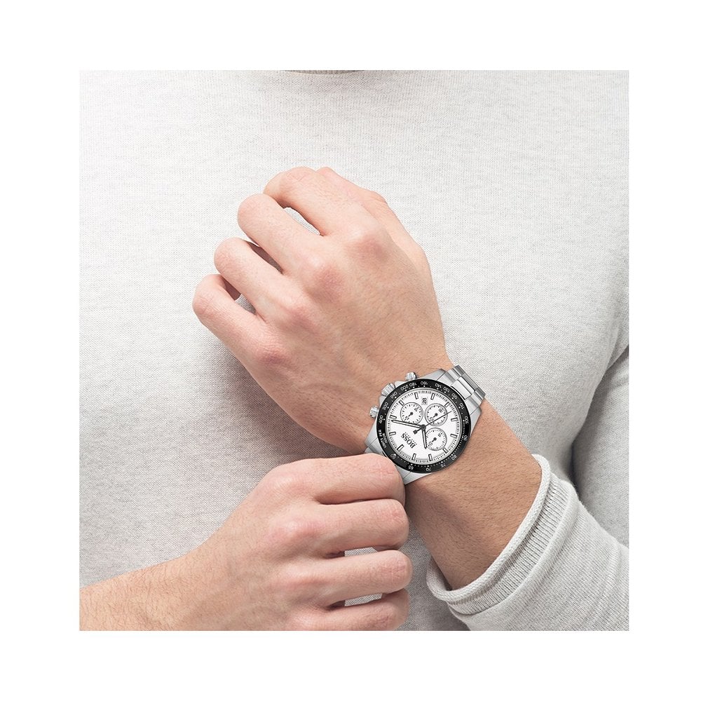  Shop Authentic Hugo Boss Hero Chronograph White Dial Silver Steel Strap Watch for Men - 1513875 - Luxxuri