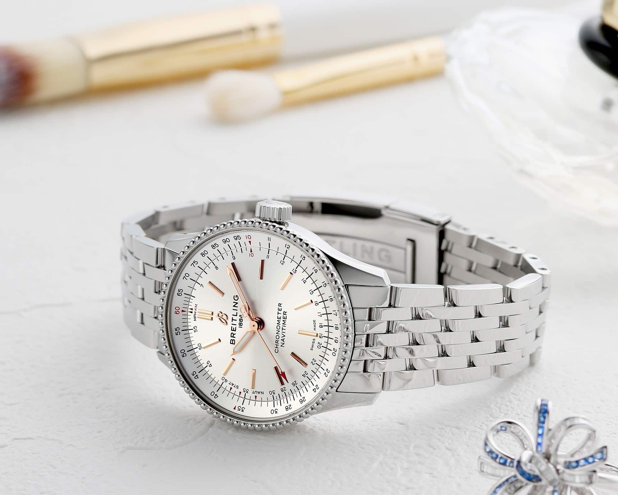  Shop Authentic Breitling Navitimer Automatic 35 White Dial Silver Steel Strap Watch for Men - A17395F41G1A1 - Luxxuri