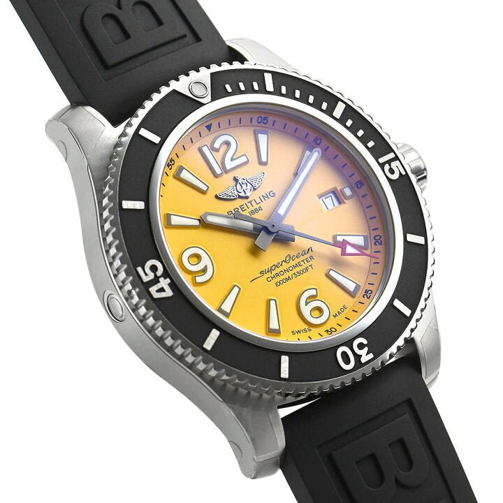  Shop Authentic Breitling Superocean Automatic 44mm Yellow Dial Black Rubber Strap Watch for Men - A17367021I1S1 - Luxxuri