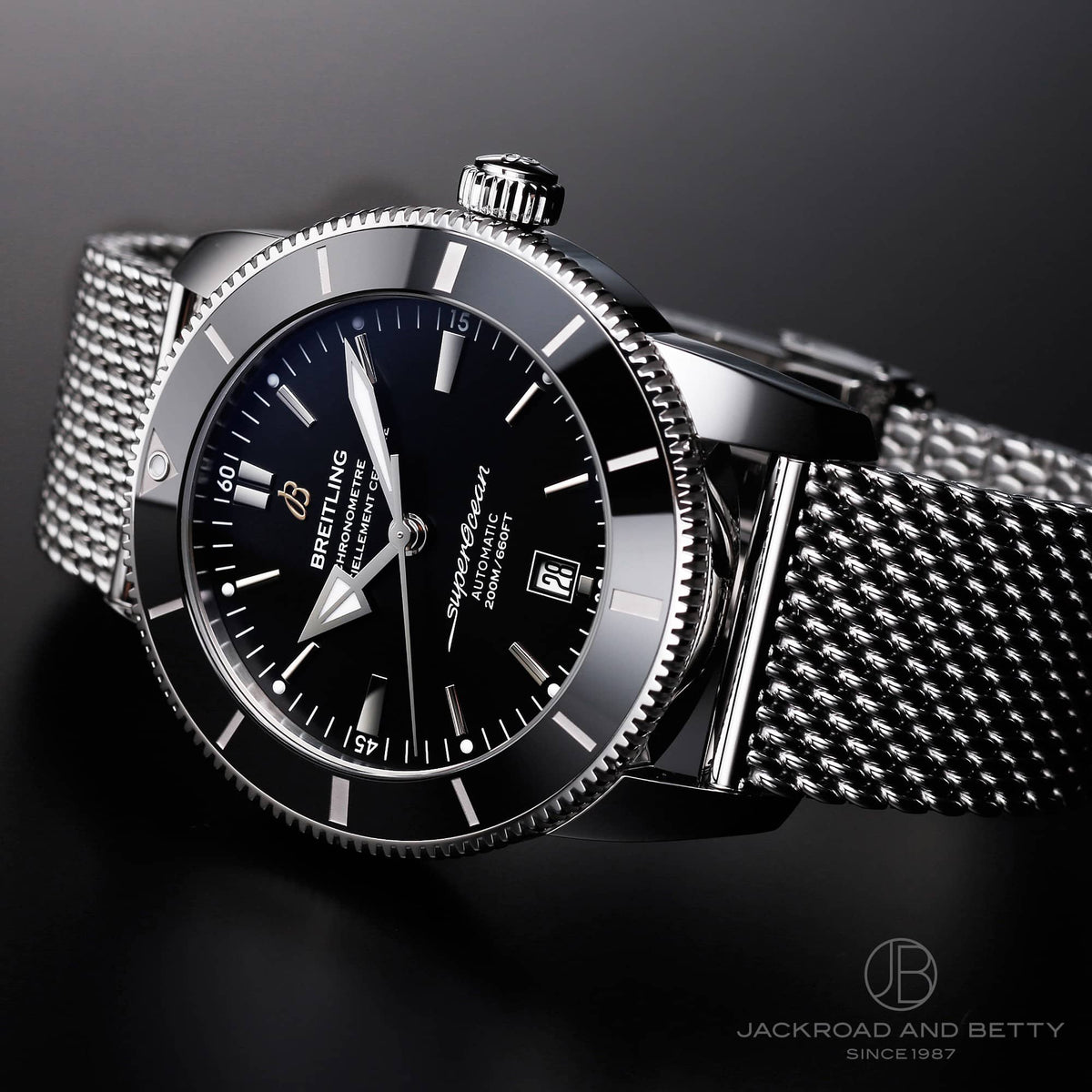  Shop Authentic Breitling Superocean Heritage B20 Automatic 46 Black Dial Silver Mesh Bracelet Watch for Men - AB2020121B1A1 - Luxxuri