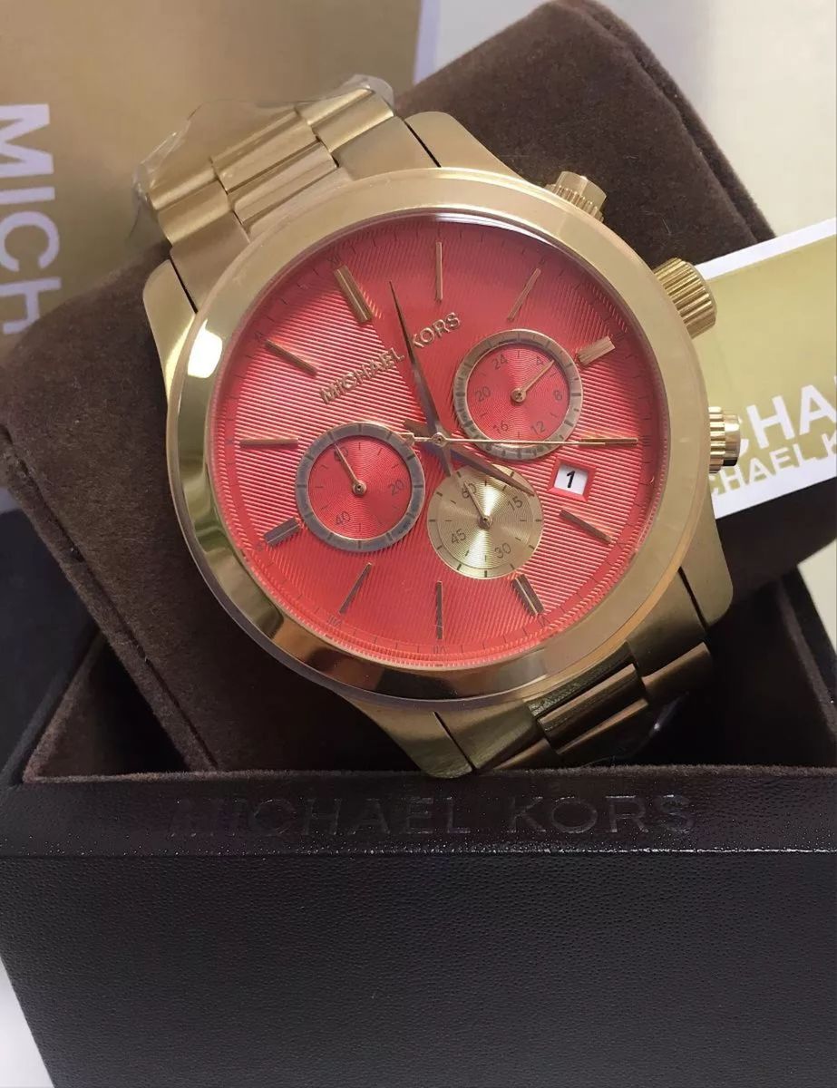  Shop Authentic Michael Kors Runway Quartz Orange Dial Gold Steel Strap Watch For Women - MK5930 - Luxxuri