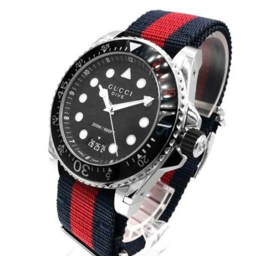  Shop Authentic Gucci Dive Black Dial Red & Blue Nylon Strap Watch For Men - YA136210 - Luxxuri