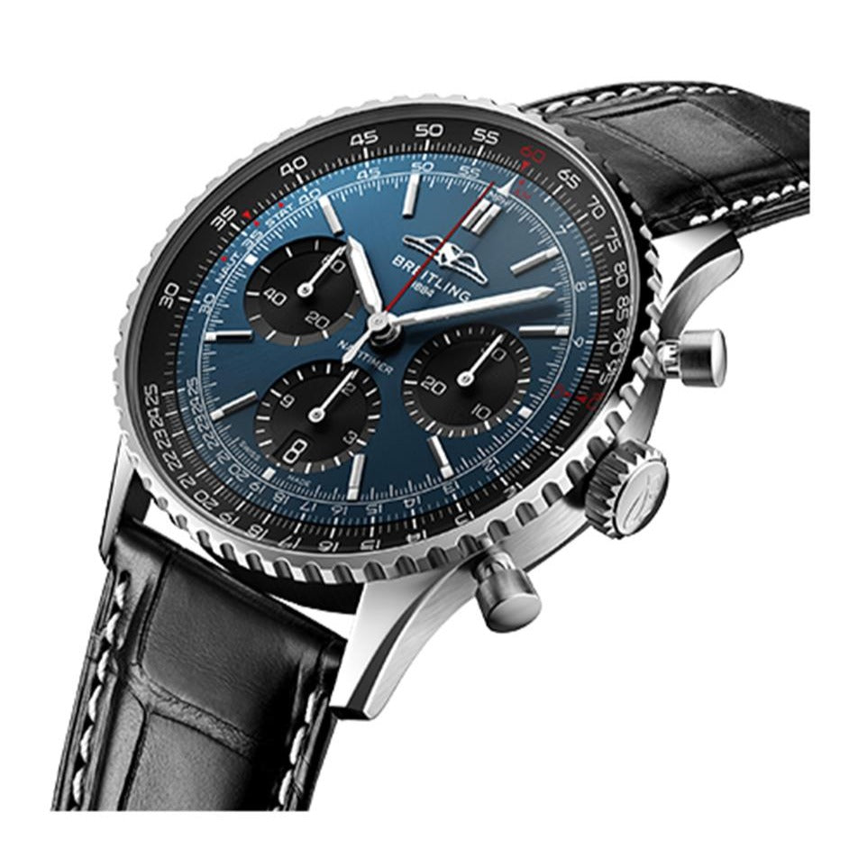  Shop Authentic Breitling Navitimer B01 Chronograph 41 Blue Dial Black Leather Strap Watch for Men - AB0139241C1P1 - Luxxuri