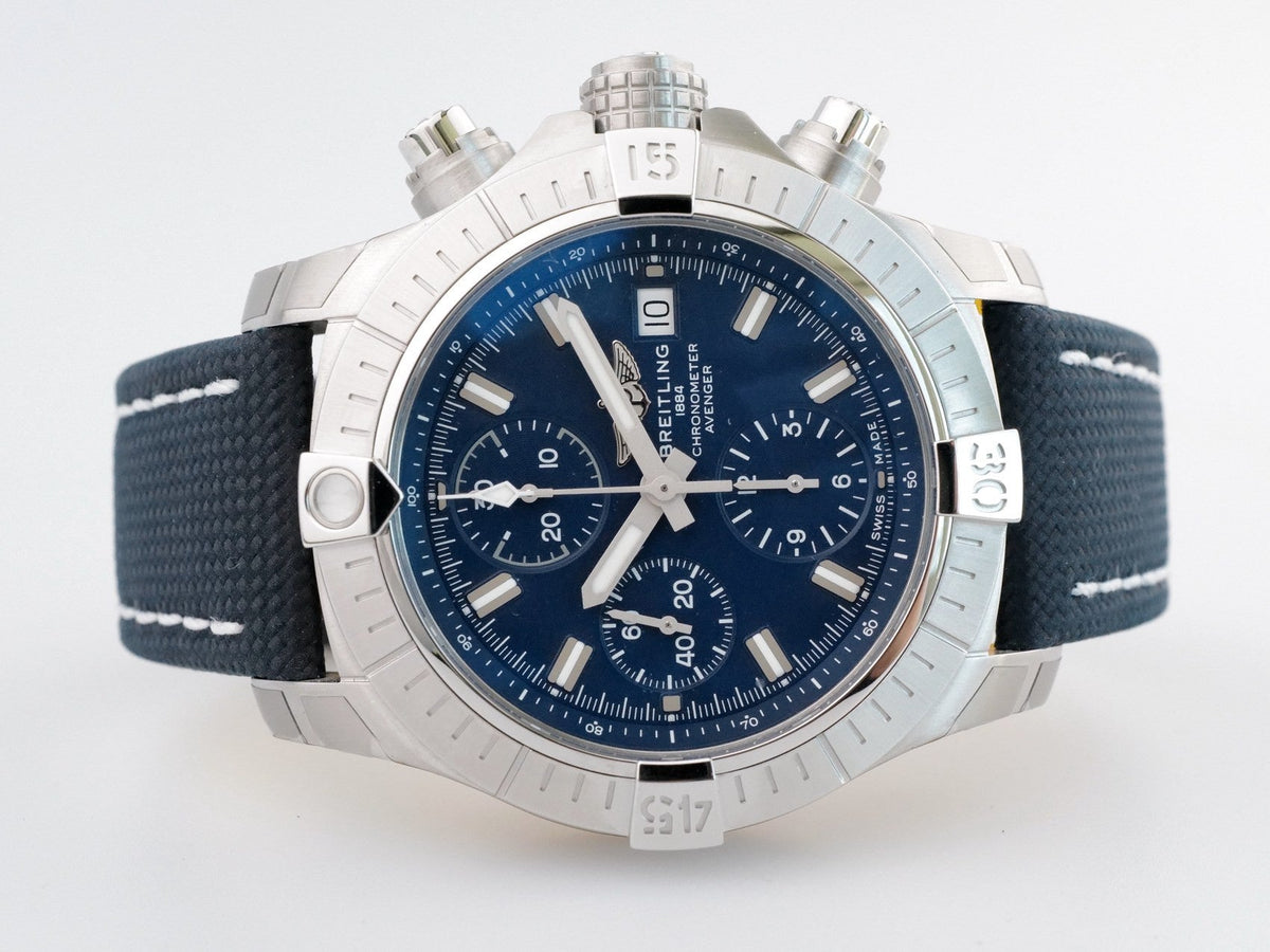  Shop Authentic Breitling Avenger Chronograph 43 Blue Dial Blue Nylon Strap Watch for Men - A13385101C1X1 - Luxxuri