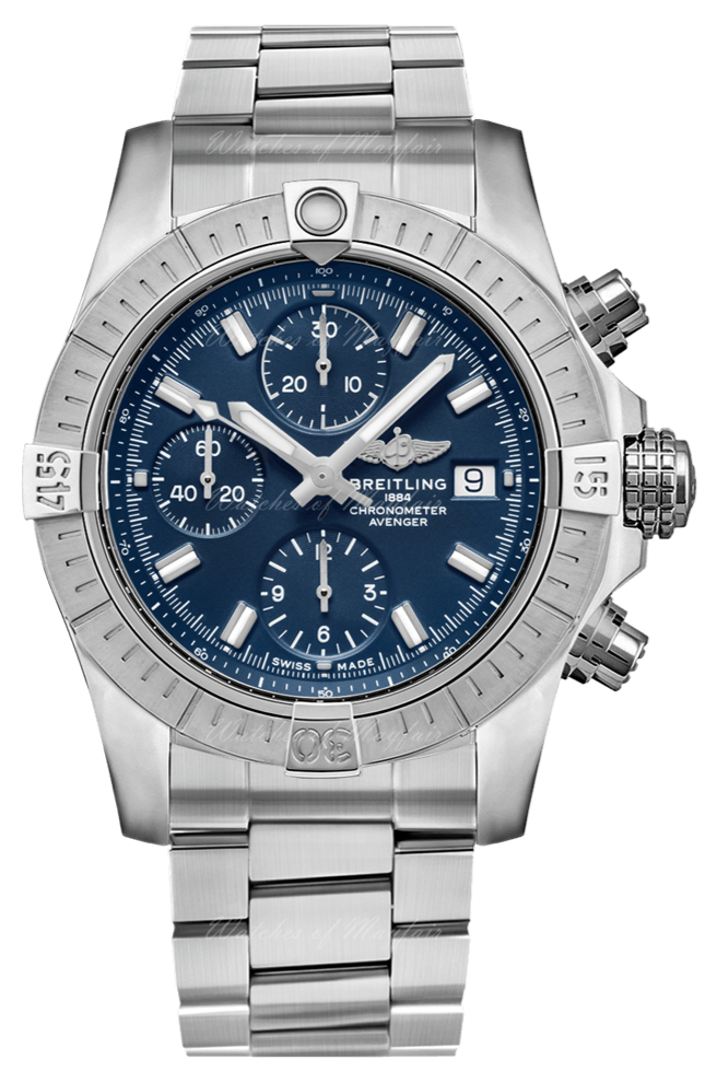  Shop Authentic Breitling Avenger Chronograph 45mm Blue Dial Silver Steel Strap Watch for Men - A13317101C1A1 - Luxxuri