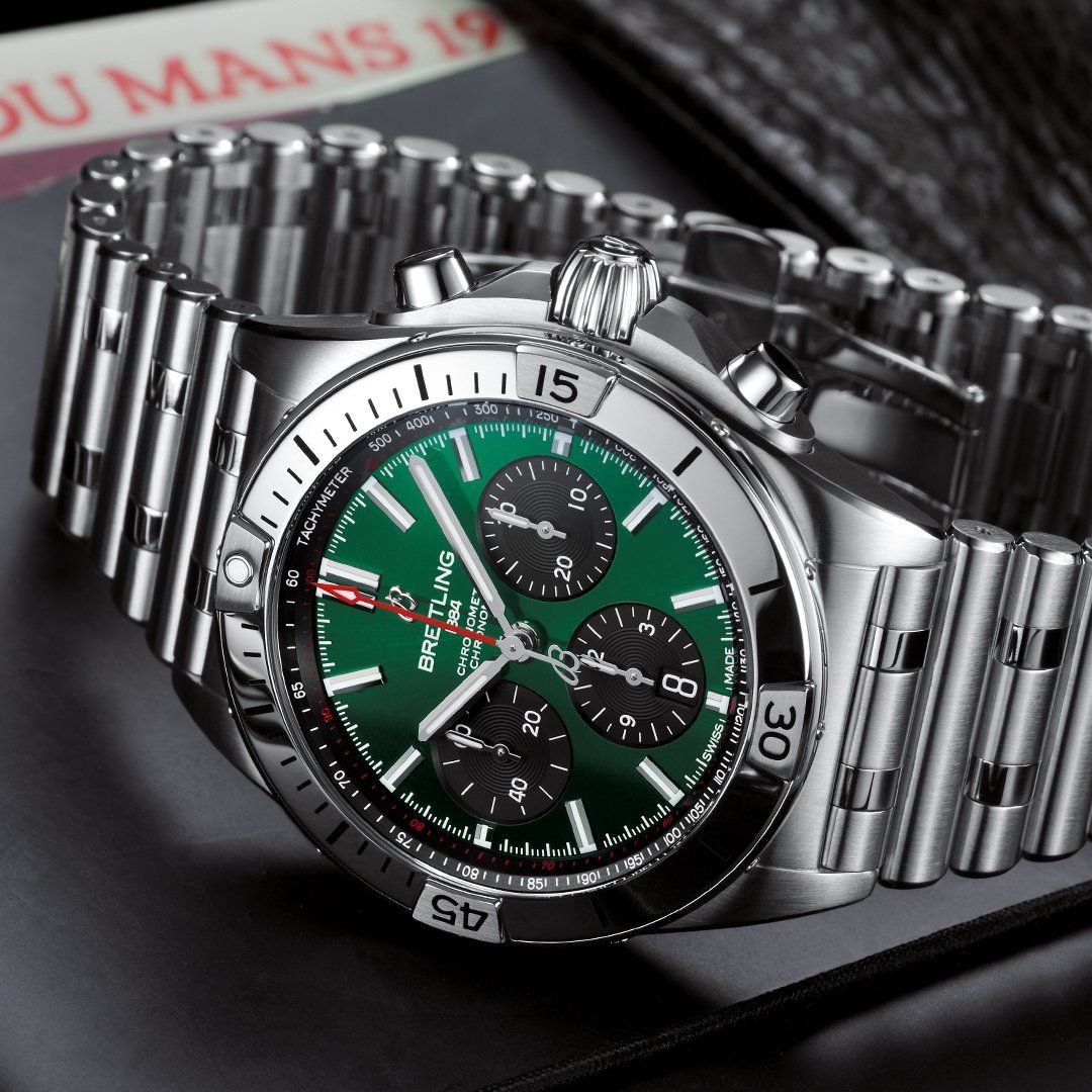  Shop Authentic Breitling Chronomat B01 42 Green Dial Silver Steel Strap Watch for Men - AB0134101L1A1 - Luxxuri