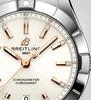  Shop Authentic Breitling Chronomat 32 Diamonds White Dial Silver Steel Strap Watch for Women - A77310101A3A1 - Luxxuri