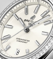  Shop Authentic Breitling Chronomat Automatic 36 Diamonds White Dial Silver Steel Strap Watch for Women - A10380591A1A1 - Luxxuri