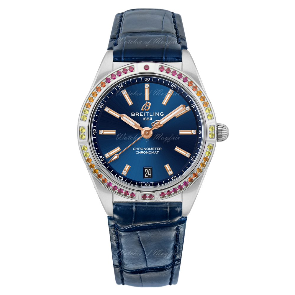  Shop Authentic Breitling Chronomat Automatic 36 South Sea Blue Dial Blue Leather Strap Watch for Women - A10380611C1P1 - Luxxuri