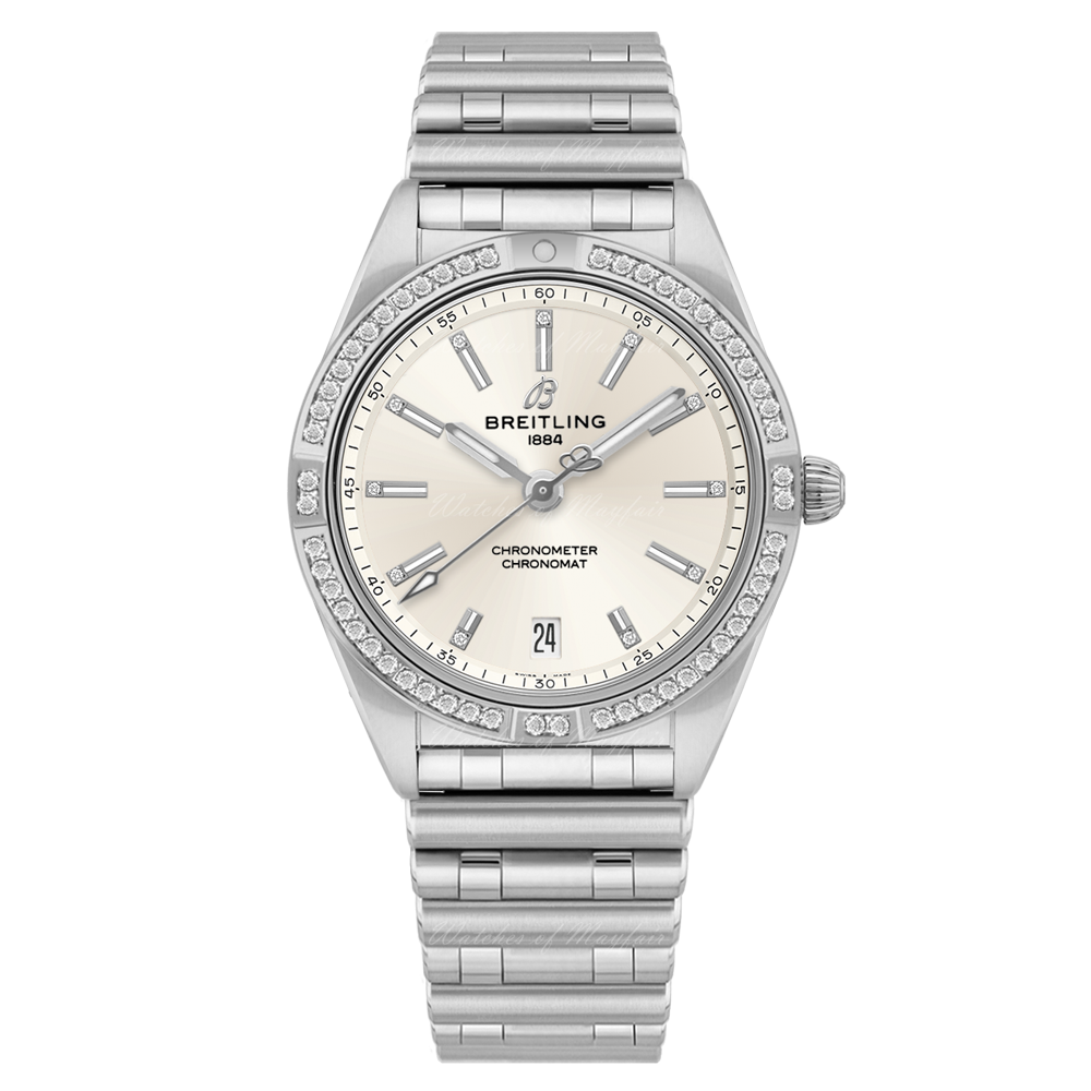  Shop Authentic Breitling Chronomat Automatic 36 Diamonds White Dial Silver Steel Strap Watch for Women - A10380591A1A1 - Luxxuri