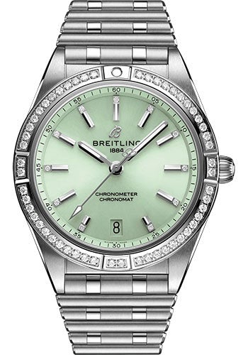  Shop Authentic Breitling Chronomat Automatic 36 Diamonds Green Dial Two Tone Steel Strap Watch for Women - A10380591L1A1 - Luxxuri