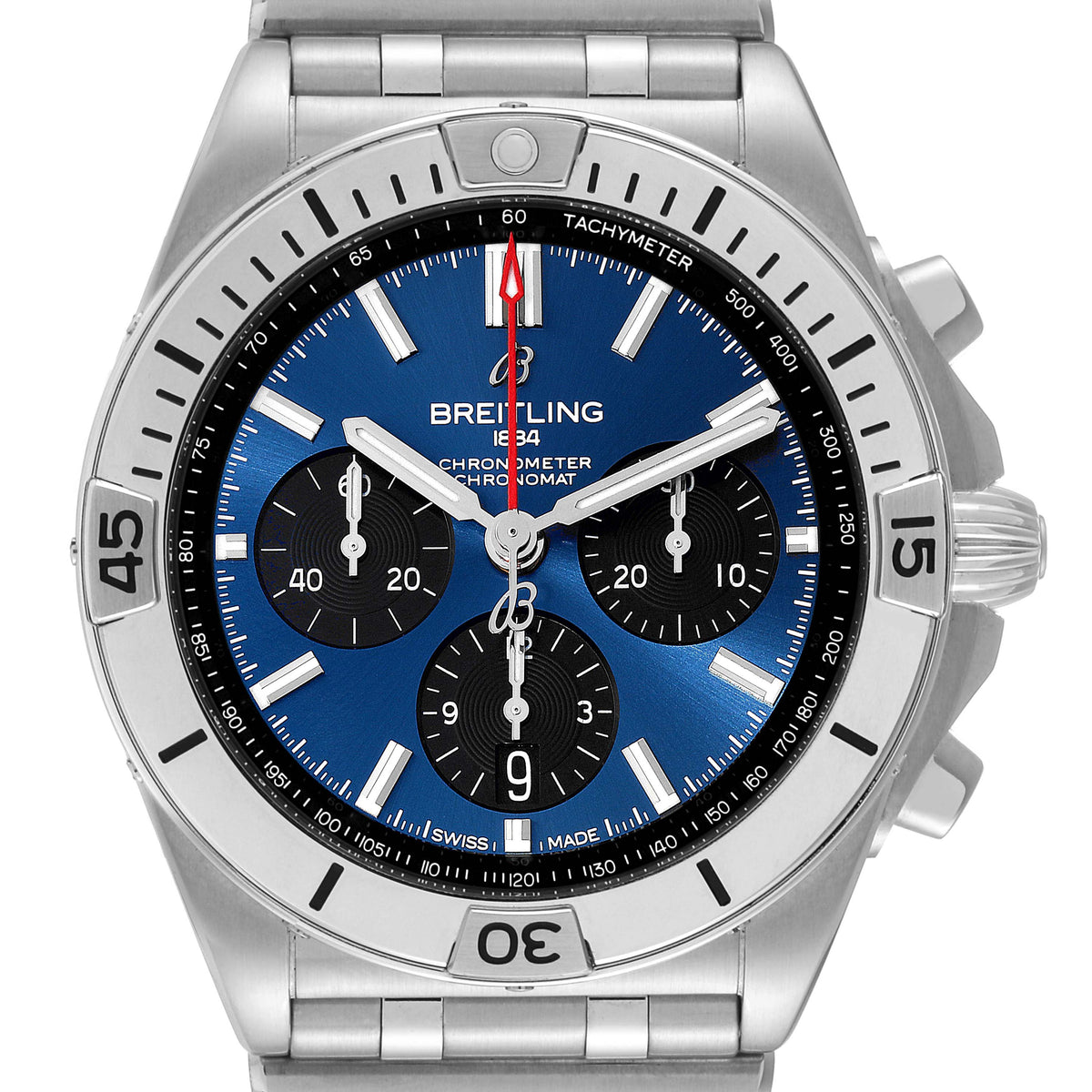  Shop Authentic Breitling Chronomat B01 42mm Blue Dial Silver Steel Strap Watch for Men - AB0134101C1A1 - Luxxuri